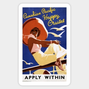 HAPPY CRUISES Apply Within Vintage Travel Poster Sticker